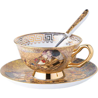 Tasses à thé et à café en porcelaine fine de style rétro européen avec soucoupes, capacité de 220 ml, compatibles micro-ondes et lave-vaisselle, emballage en boîte cadeau