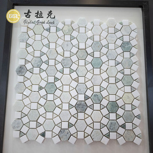 Mosaico de Mármol Natural Colorido, Diseño Mixto <span class=keywords><strong>Hexagonal</strong></span>, Cuadrado y Triangular, para Decoración de Paredes y Pisos de Cocina y Baño - Product Image 3