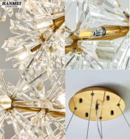 Lustre en cristal avec anneau doré, luminaire suspendu LED pour hôtel, salon, salle à manger