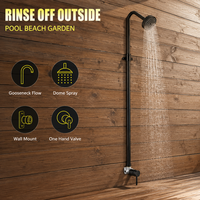 Juego de ducha de pared para exteriores, negro mate, con grifo de cuello de cisne, para piscina, playa, jardín, venta al por mayor de fábrica