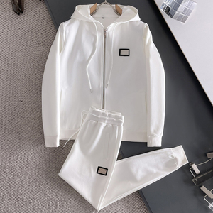 Tuta Sportiva Due Pezzi <span class=keywords><strong>Dolce</strong></span> <span class=keywords><strong>Gabbana</strong></span> con Logo Quadrato, Felpa con Cappuccio e Zip Intera, Pantaloni Jogger con Elastico e Coulisse, Lusso - Product Image 1
