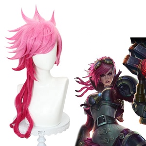 Commercio all'ingrosso Arcane LOL Vi parrucca Cosplay 60cm lungo rosa misto League of Legends parrucca Anime capelli sintetici resistenti al calore Peluca - Product Image 3