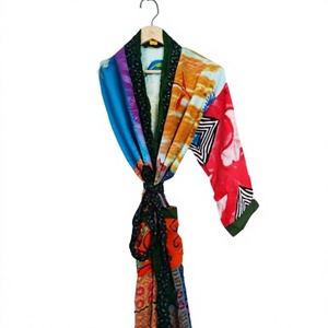 Robe Kimono Longue Femme en Patchwork, Manches Longues, Viscose et Polyester, Tenue de Nuit Décontractée, Motif Imprimé Doux, Idéale pour le Printemps - Product Image 3