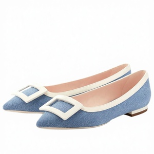 Pointed Toe Solid <b>Flat</b> Shoes Ladies Buckle Jeans Denim Ballerina <b>Flats</b> Blue Slippers Comfort Autumn Winter Summer - Product Image 2