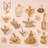 Yammy YLJ055 Pendentifs Breloques Épais Plaqué Or 18 carats avec Micro-Pavé de Zircone Cubique, Motifs Animaliers, Symbole Dollar et Sac d'Argent, pour la Fabrication de Bijoux DIY