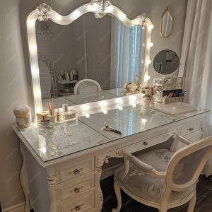 Meubles de chambre à coucher modernes de conception simple, <span class=keywords><strong>coiffeuse</strong></span> <span class=keywords><strong>avec</strong></span> miroir <span class=keywords><strong>LED</strong></span>, <span class=keywords><strong>coiffeuse</strong></span> <span class=keywords><strong>avec</strong></span> <span class=keywords><strong>tabouret</strong></span> rembourré, assemblage facile - Product Image 5