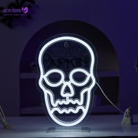 Insegna al Neon LED 3D a Forma di Teschio, Alimentata via USB, in PVC, Decorazione di Halloween per Uffici, Bar, Feste e Vetrine