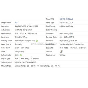 COM40H4N40ULC Écran 4 pouces 480*800 Affichage Lcd COM40H4N40ULC Panneau Lcd - Product Image 3
