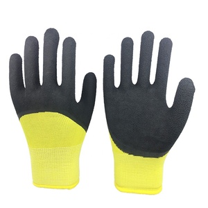 Guantes <span class=keywords><strong>de</strong></span> Trabajo <span class=keywords><strong>de</strong></span> Seguridad <span class=keywords><strong>de</strong></span> Nailon Amarillo OEM con Recubrimiento <span class=keywords><strong>de</strong></span> <span class=keywords><strong>Espuma</strong></span> <span class=keywords><strong>de</strong></span> Látex Negro, Transpirables, Antideslizantes y Resistentes a la Abrasión - Product Image 1