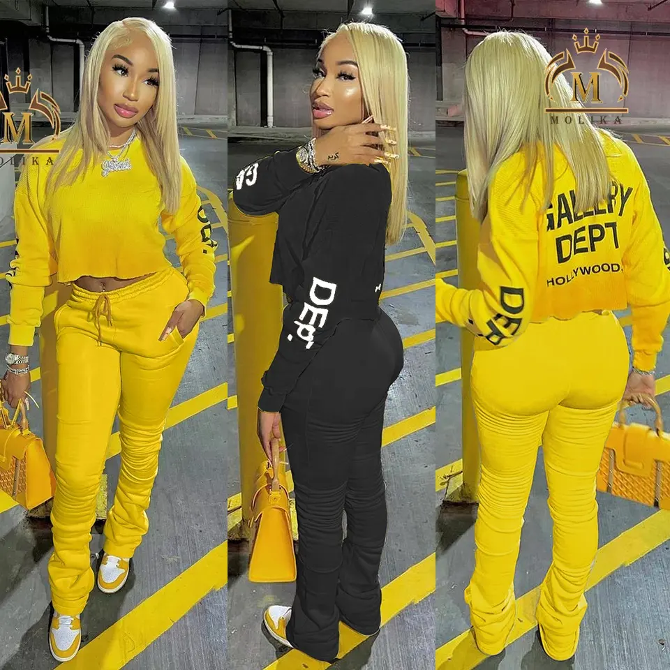 Designer Women's Clothing Fall Print Crop Top Shirt And Sweat Pants Two Piece Sets Jogging Women Outfits