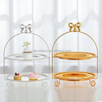 Présentoir à gâteaux double couche, style européen, pour hôtel, support à gâteaux flottant