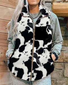 Chaleco de Moda de Invierno para Mujer de Alta Calidad con Estampado de Vaca, <span class=keywords><strong>Sin</strong></span> Mangas, Casual, de Felpa, con Cremallera, para Otoño - Product Image 4