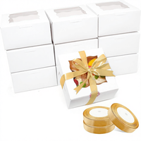 Boîtes de boulangerie avec fenêtre, taille personnalisée, carton blanc, rubans, autocollants, emballage pour biscuits, aliments pour bébés, fournitures de sucre