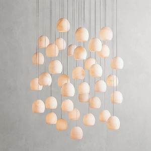 Lustre américain simple en forme de boule, luminaire minimaliste pour salon duplex, luminaire rond moderne, grand lustre en albâtre - Product Image 1