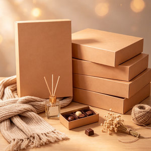 Boîte cadeau rigide en papier kraft uni, boîte en carton rectangulaire à fond plat avec couvercle pour vêtements, écharpes, cosmétiques, emballage de cadeaux de fête - Product Image 3