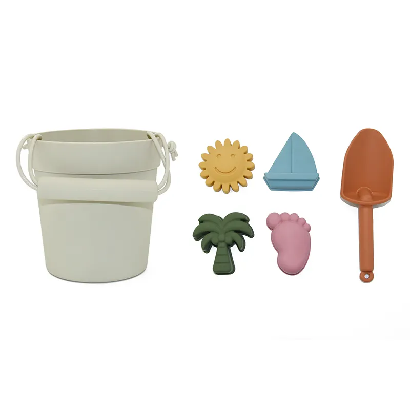 Wholesale Soft Silicone Beach Sand Toys Set for Kids Summer Outdoor Water Silicon Sand Bucket Sea Beach Toy Beige Eco Friendly