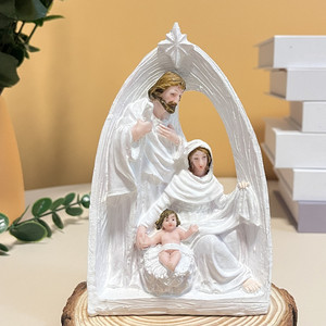 KOMI Noël Polyrésine Crèche Nativité Artisanat Religion Sainte Famille Résine Artisanat Cadeau <span class=keywords><strong>Joseph</strong></span> Marie Jésus en Crèche Décoration de La Maison - Product Image 2