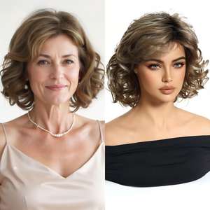 Perruque synthétique courte vintage style maman, en fibre haute température, avec filet rose, boucles pixie latines, pour femmes, usage quotidien et soirée - Product Image 4