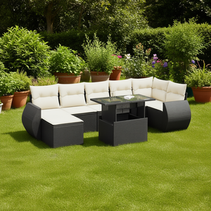 Ensemble de canapés de jardin en rotin noir avec coussins, mobilier d'extérieur au design contemporain pour patio et jardin - Product Image 2