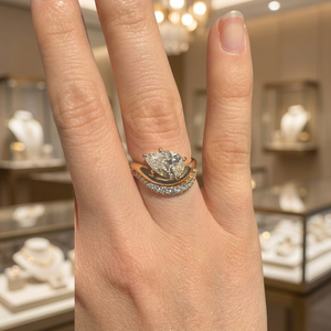 Vana Jewels Ensemble de bagues de mariée uniques en argent sterling, avec moissanite pavée incurvée, motif goutte d'eau horizontale, coupe marquise et tige ondulée à bords incurvés - Product Image 4