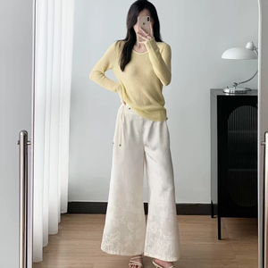 <span class=keywords><strong>Pantaloni</strong></span> Palazzo da <span class=keywords><strong>Donna</strong></span> a Vita Alta in Raso Jacquard Lucido, Gamba Larga, Plissettati, Eleganti, Lussuosi, Drappeggiati, Vestibilità Ampia - Product Image 5