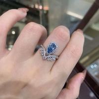 Bague pour femme en or massif 18 carats, trois pierres bleues cultivées en laboratoire, style classique, certifiée IGI, clarté VS2, excellente taille