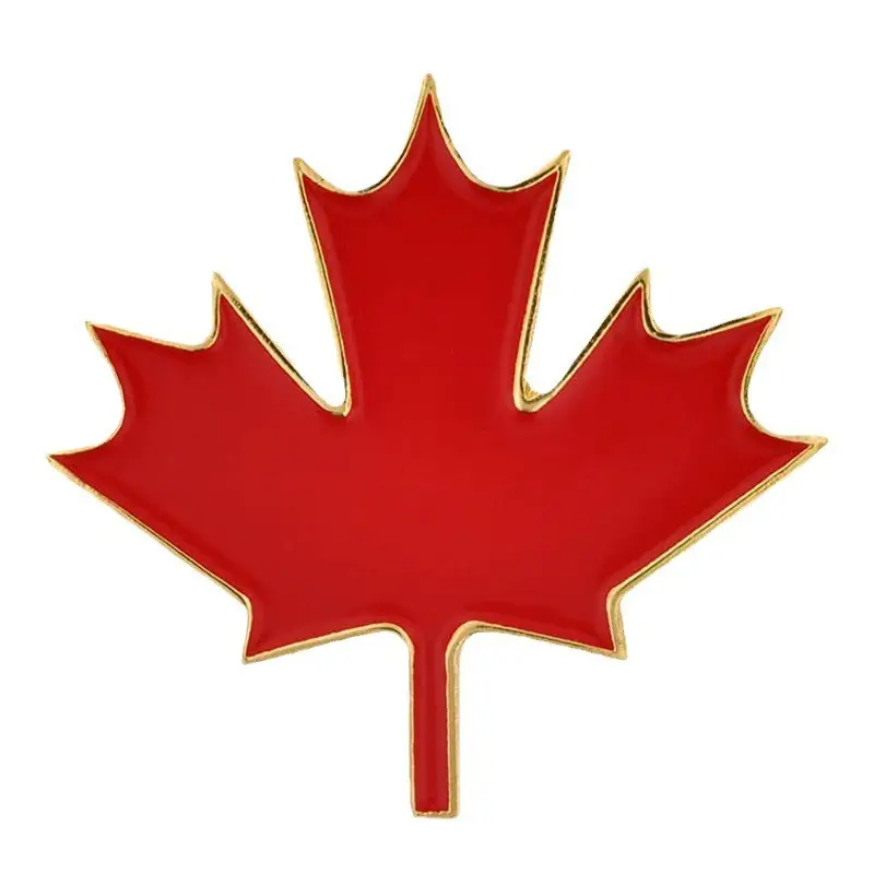A buon mercato spilla senza spilla bandiera del paese canadese rosso foglia d'acero emblema in metallo verniciato a smalto morbido forma di bandiera spilla