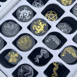 Natural Obsidian Plate Print Mirror Crystal Healing Stones Carvings Multi -style Available Home Decoration Obsidian Disc Mirror - Product Image 4