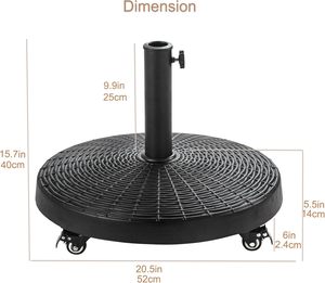Yüksek kalite toptan ağır siyah yuvarlak taban açık veranda pazarı masa şemsiye için haddeleme tekerlekler ile standı - Product Image 5