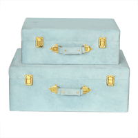 Valise de voyage rétro en velours bleu aqua Malle de rangement en velours lot de 2