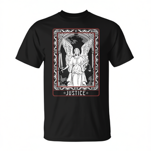 T-shirt Justice Tarot Card noir unisexe pour adulte, grande taille, col rond, manches courtes, impression sérigraphique - Product Image 2