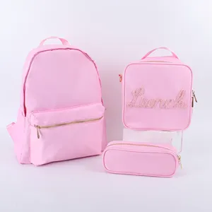 Customized Nylon Kid Backpack Teenager School Bag Set Lunch Cooler Bag Pencil Case Waterproof Color Back To School Backpack