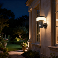 Lampes murales LED solaires extérieures pour la maison, étanches, en acier inoxydable, de forme ronde, avec capteur de mouvement, pour l'aménagement paysager