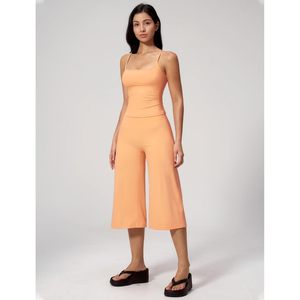 Womens Workout <b>Set</b> Spaghetti Strap Crop Top Matching Wide Leg Capri Pants Yoga Gym Pilates Outfit Breathable Spandex Polyester - Product Image 4