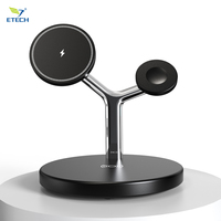 Chargeur sans fil tout-en-un ETECH certifié CE FCC RoHS, station de charge magnétique multi-appareils, port Type-C, charge 15W, ABS