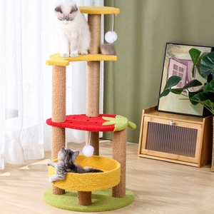 Rak Panjat Kucing Desain Baru Motif Stroberi, Tiang Garukan Kucing dari Sisal, Platform Lompat Bertingkat, Mainan Kucing Harga Murah - Product Image 2