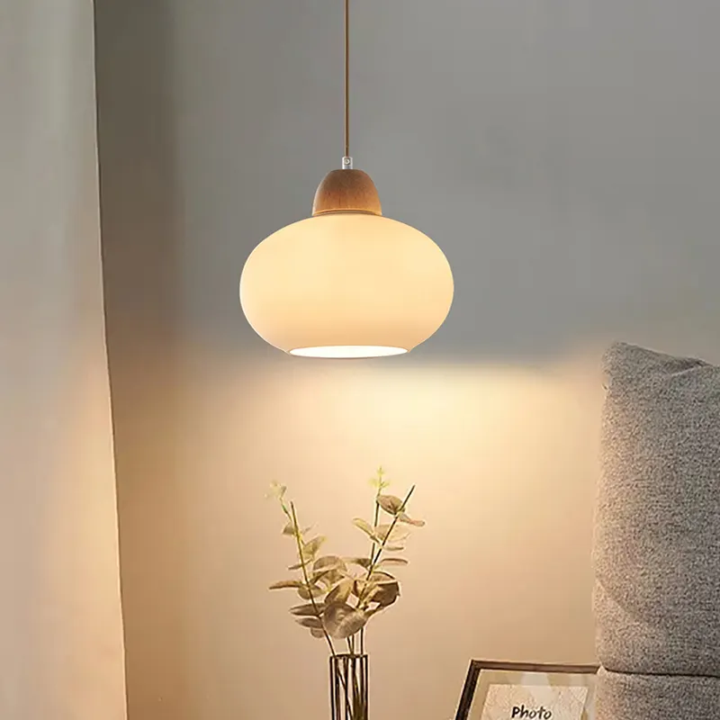 Lampada a sospensione a sfera E27 lampada a sospensione per la decorazione del comodino Nordic cachi LED Glass Modern for Home Single Head Milk White 80