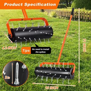 Pre-Attached <b>Spike</b> Rolling Lawn Aerator Heavy Duty Hand Manual <b>Spike</b> <b>Roller</b> with 42 <b>Spikes</b> Aerator Tool - Product Image 2