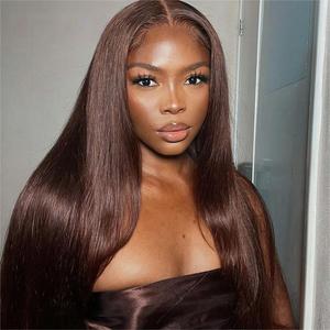 Peluca de cabello humano para mujeres negras, accesorio de encaje frontal HD 13x4, color marrón Chocolate, venta al por mayor - Product Image 4