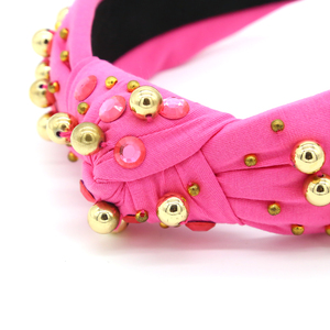 Finestyle altın renk inci lüks tasarımcı kravat boya renkli pastel üst düğüm metalik kristal rhinestone spa bling çocuklar kafa bandı - Product Image 4