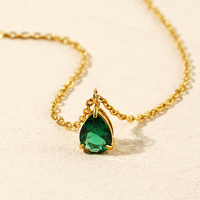 Collier Pendentif Goutte d'Eau Plaqué Or en Acier Inoxydable Zircon, Bijou Cadeau Pierre de Naissance pour Femme