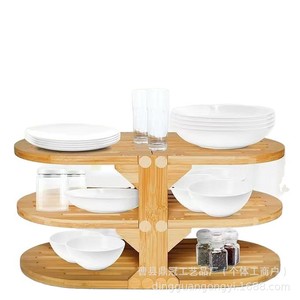 Wooden Multi Layer Storage Rack 3 Tier Kitchen Organizer For Tableware And Snacks <b>Desktop</b> <b>Shelf</b> With Adjustable Design - Product Image 1
