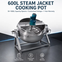 Marmite industrielle à vapeur de 600 L, mélangeur de confiture et de sauce, cuve de cuisson double paroi en SUS304, machine à mélanger la pâte de piment et de tomate