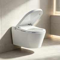 Toilette intelligente murale automatique avec bidet intégré, en céramique, à détection radar et chasse d'eau au pied, pour salle de bain domestique