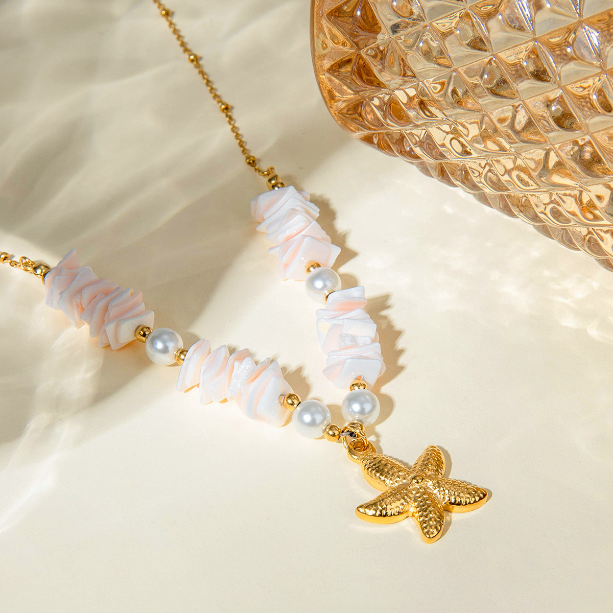 ステンレス製プカシェル貝殻ヒトデコンクネックレスビーチアクセサリー 