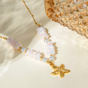 Collier en acier inoxydable avec coquillages <span class=keywords><strong>puka</strong></span>, étoiles de mer, conques, accessoires de plage, collier artisanal de style <span class=keywords><strong>surf</strong></span>, bijoux - Product Image 4