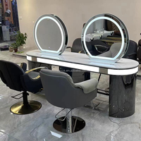 Offre Spéciale Coiffure pour salon de beauté Miroir led Station de maquillage Miroir double face Table ronde avec lumière