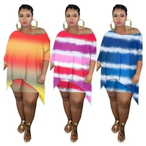 Z25265 5XL Woman Sexy Stripped Outfits Ladies Straight O Neck Long Sleeve Loose Two Pieces Plus Size Sets for woman Spring Cloth