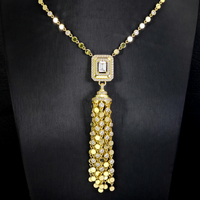 Collier vintage en argent 925 avec pendentif à pompon, pierre CZ taille émeraude et chaîne à maillons perlés, élégant et remarquable, pour commande en gros