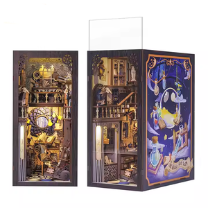 Cutebee 3D en bois anti-poussière serre-livres costume magique <span class=keywords><strong>maison</strong></span> <span class=keywords><strong>de</strong></span> poupée livre Nook étagère miniature avec lumière tactile LED et cache-poussière - Product Image 1
